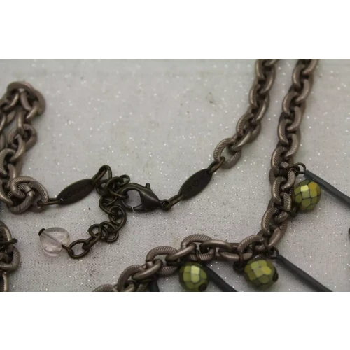 SABIKA VINTAGE Silvertone GREEN BEADED FRINGE Necklace 18