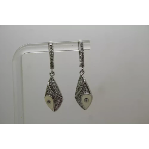 SAM & CO .925 S.S. CZ & ENAMEL MODERNIST DESIGN DANGLE earrings