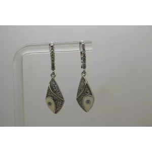 SAM & CO .925 S.S. CZ & ENAMEL MODERNIST DESIGN DANGLE earrings