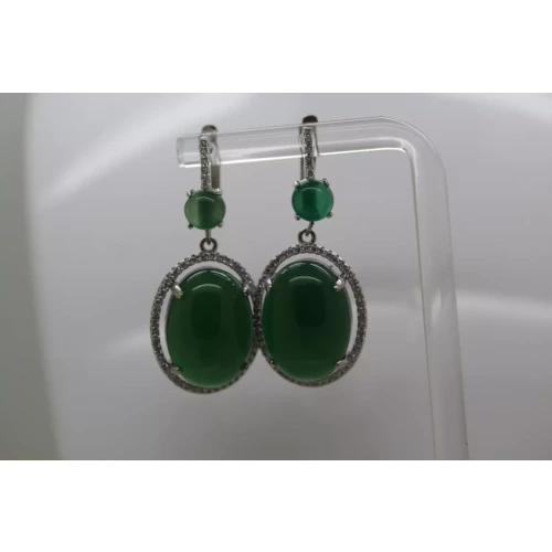 SAM & CO. .925 S.S. GREEN STONE & CZ HALO DANGLE earrings