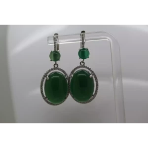 SAM & CO. .925 S.S. GREEN STONE & CZ HALO DANGLE earrings