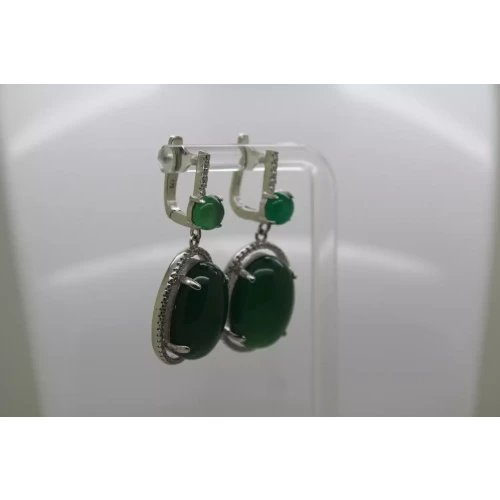 SAM & CO. .925 S.S. GREEN STONE & CZ HALO DANGLE earrings