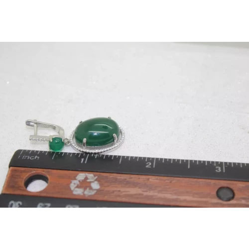 SAM & CO. .925 S.S. GREEN STONE & CZ HALO DANGLE earrings