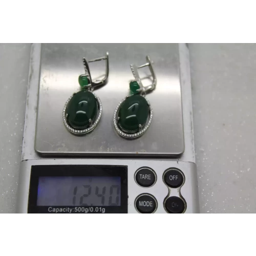 SAM & CO. .925 S.S. GREEN STONE & CZ HALO DANGLE earrings