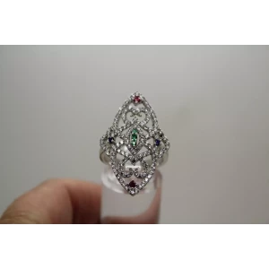 SAM & CO .925 S.S. MULTI GEMSTONE FILIGREE COCKTAIL ring size 7.5