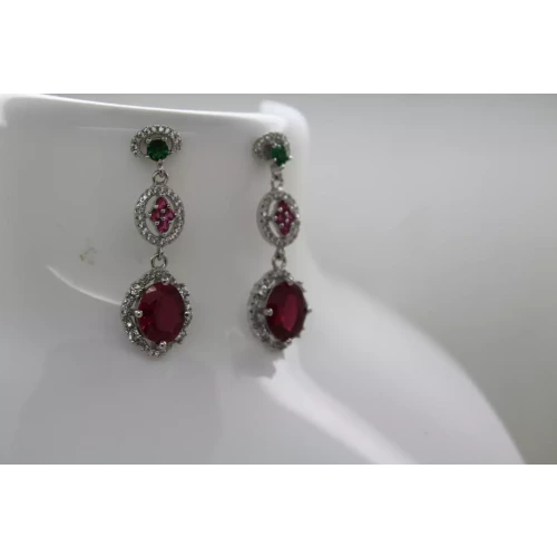 SAM & CO. .925 S.S. RUBY & CZ 3 TIER DANGLE earrings, Stunning