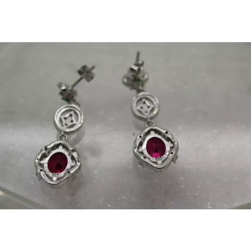 SAM & CO. .925 S.S. RUBY & CZ 3 TIER DANGLE earrings, Stunning