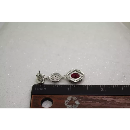 SAM & CO. .925 S.S. RUBY & CZ 3 TIER DANGLE earrings, Stunning