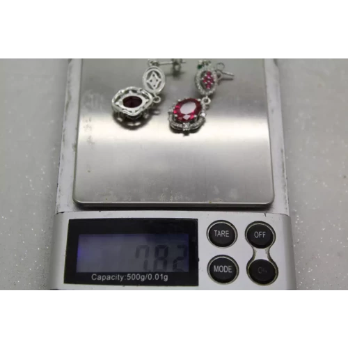 SAM & CO. .925 S.S. RUBY & CZ 3 TIER DANGLE earrings, Stunning