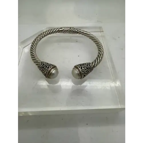 SAMUEL B. .925 & 18k Y.G. PEARL CABLE HINGED CUFF 7.5