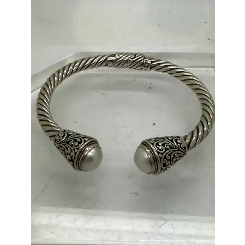 SAMUEL B. .925 & 18k Y.G. PEARL CABLE HINGED CUFF 7.5