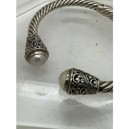 SAMUEL B. .925 & 18k Y.G. PEARL CABLE HINGED CUFF 7.5