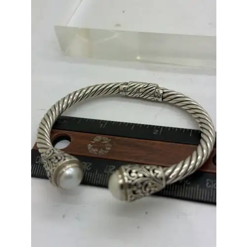 SAMUEL B. .925 & 18k Y.G. PEARL CABLE HINGED CUFF 7.5