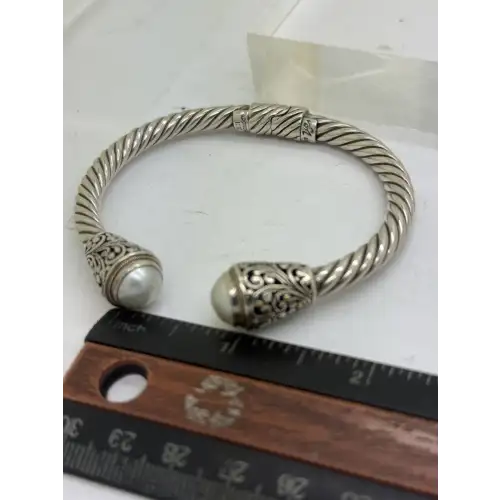 SAMUEL B. .925 & 18k Y.G. PEARL CABLE HINGED CUFF 7.5