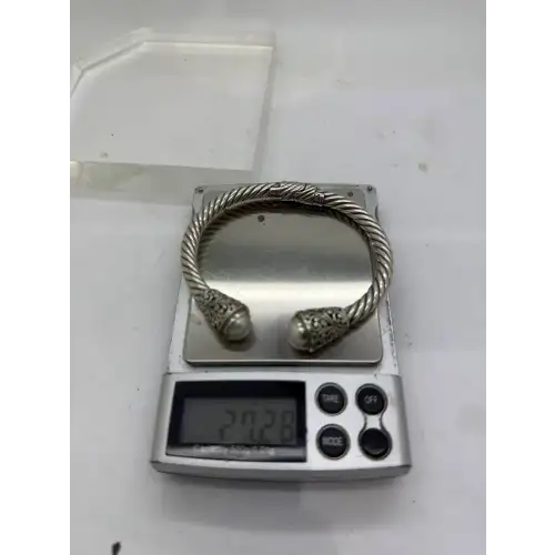 SAMUEL B. .925 & 18k Y.G. PEARL CABLE HINGED CUFF 7.5