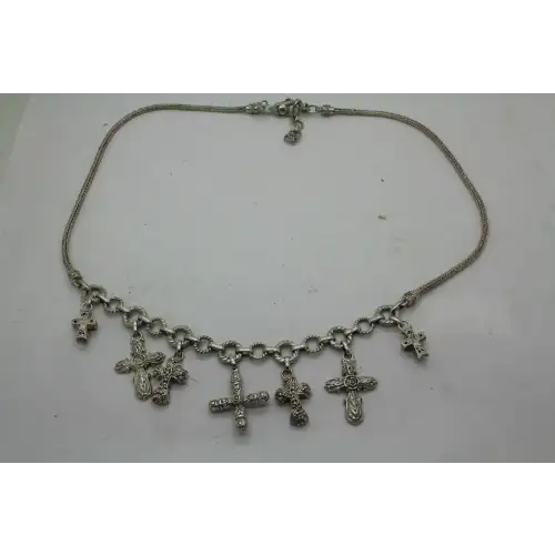 SARDA .925 S.S. CROSSES BIB FRINGE necklace FILIGREE FLORAL