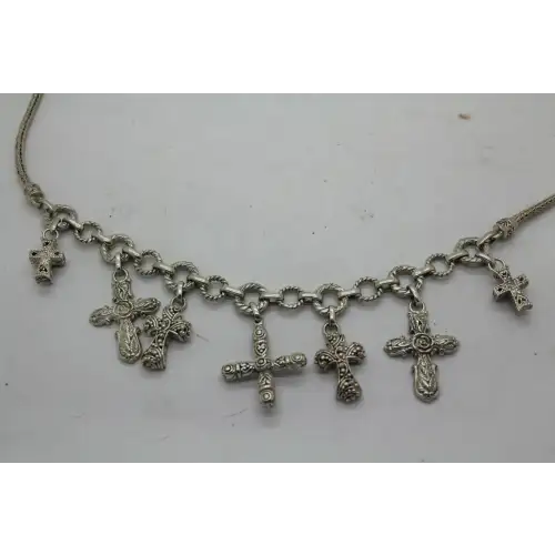 SARDA .925 S.S. CROSSES BIB FRINGE necklace FILIGREE FLORAL