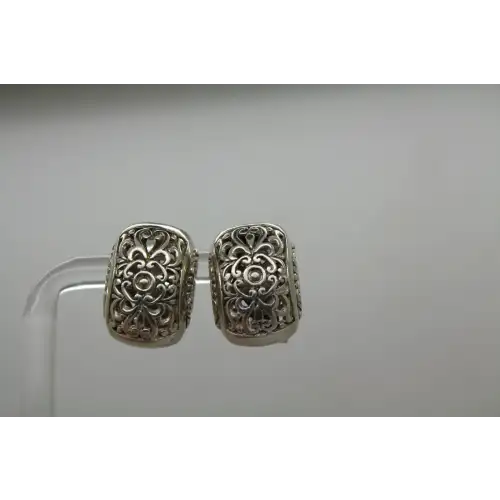 SARDA .925 S.S. RECTANGLE FILIGREE OMEGA BACK earrings #