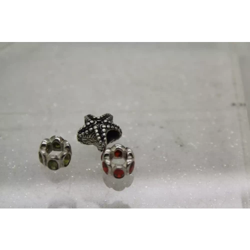 Set of 3 .925 S.S. RED & GREEN OVAL STONES & STARFISH charms