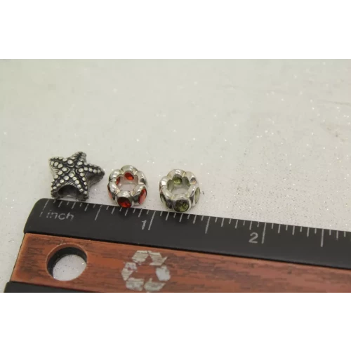 Set of 3 .925 S.S. RED & GREEN OVAL STONES & STARFISH charms