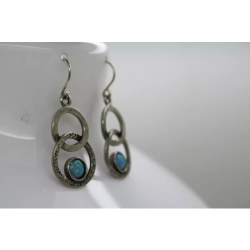 SHABLOOL DIDAE ISRAEL .925 S.S. OPAL HAMMERED RINGS Dangles