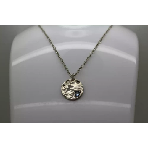 SHABLOOL DIDAE ISRAEL BLUE TOPAZ HAMMERED DISK pendant necklace 18