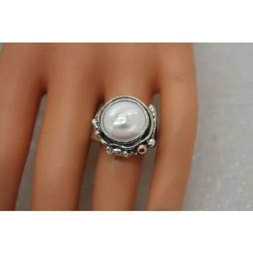 SHERRY TINSMAN .925 S.S. 14k R.G. FRESHWATER PEARL VINE ring size 6.5