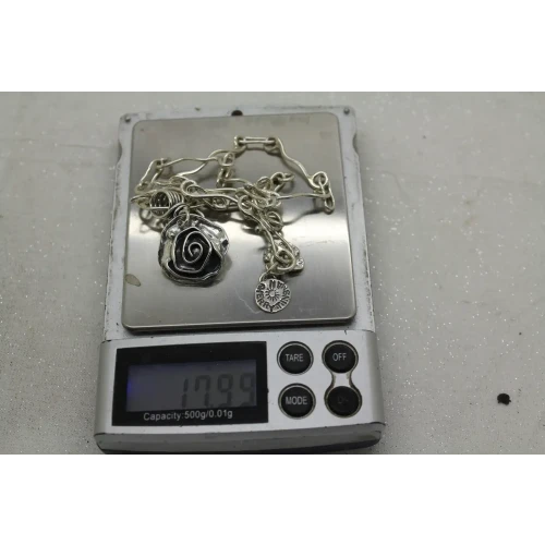 SHERRY TINSMAN .925 S.S. ORGANIC WRAPPED ROSE pendant necklace 17