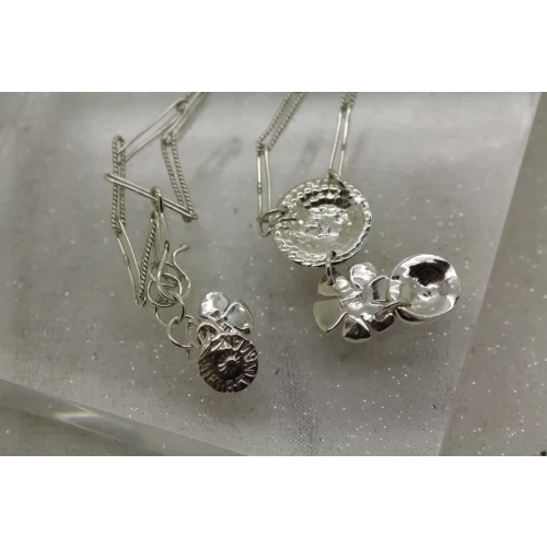 SHERRY TINSMAN .925 S.S. SPIRAL,DAISY, ROSE PAPERCLIP necklace 17