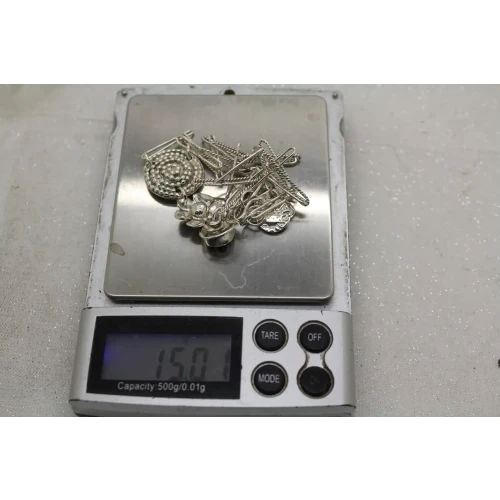 SHERRY TINSMAN .925 S.S. SPIRAL,DAISY, ROSE PAPERCLIP necklace 17