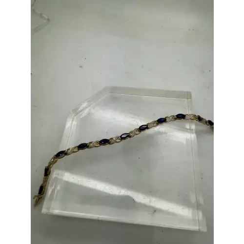 Sig. 10k Gold Filled BLUE SAPPHIRE Diamond Accent XO LINK Bracelet 7