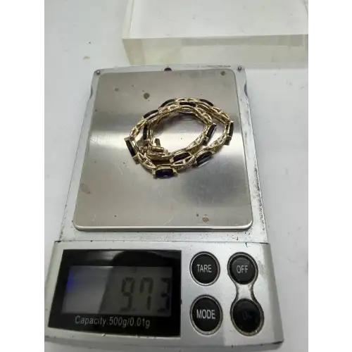 Sig. 10k Gold Filled BLUE SAPPHIRE Diamond Accent XO LINK Bracelet 7