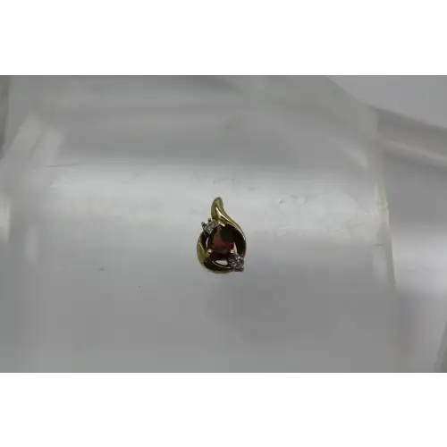 Sig. 10k Y.G. Pear Cut GARNET & DIAMOND ACCENT TEARDROP pend. # (2)