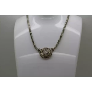 Sig. .925 S.S. 14k Y.G. DIAMOND OVAL PENDANT DESIGN necklace 17