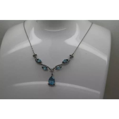 Sig. .925 S.S. BLUE & WHITE TOPAZ FANCY DESIGN pendant necklace 18