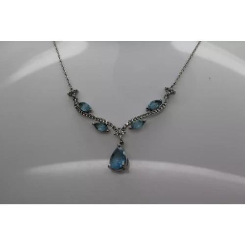 Sig. .925 S.S. BLUE & WHITE TOPAZ FANCY DESIGN pendant necklace 18