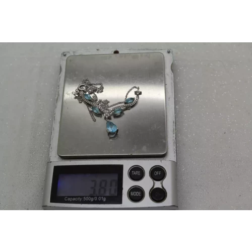 Sig. .925 S.S. BLUE & WHITE TOPAZ FANCY DESIGN pendant necklace 18