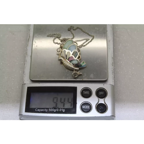 Sig. .925 S.S. MOTHER OF PEARL DIMENSIONAL BUTTERFLY necklace 18