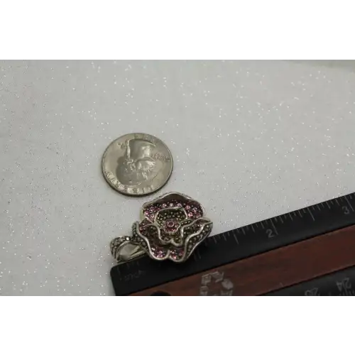 Sig. .925 S.S. PINK CRYSTAL & MARCASITE DIMENSIONAL FLOWER pendant