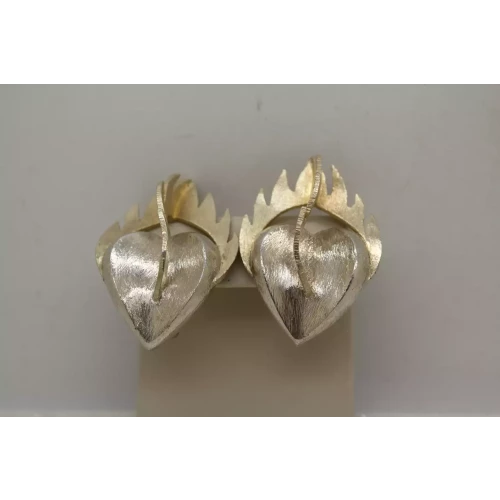 Sig. .925 S.S. TWO TONE HEARTS ON FIRE FLAMING HEARTS clip on earrings