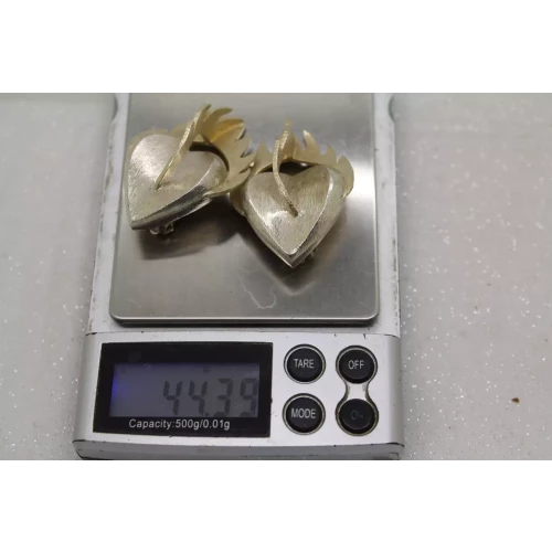 Sig. .925 S.S. TWO TONE HEARTS ON FIRE FLAMING HEARTS clip on earrings