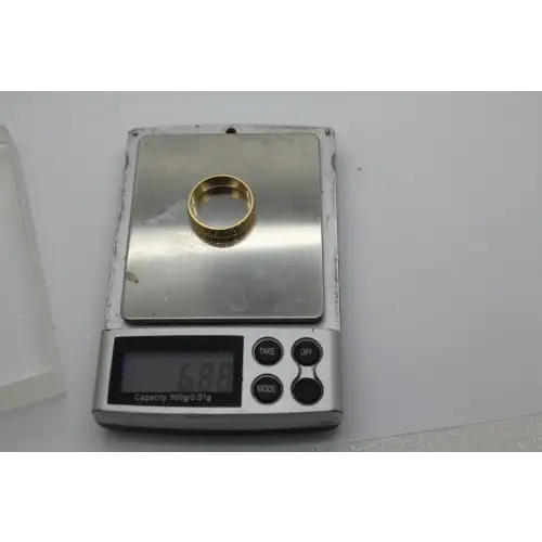 Sig. BD 14k Y.G. LASER CUT STARBURST DESIGN WEDDING band size 9.75 #