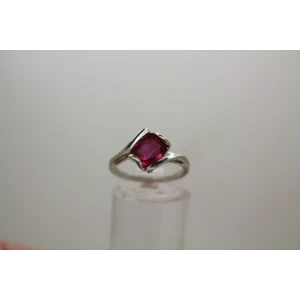 Sig. EASON 14k W.G. Emerald Cut RUBY SOLITAIRE BYPASS ring size 6.25