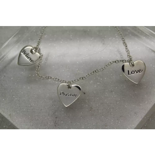 Sig. GM .925 S.S. BELIEVE, DREAM, LOVE HEART CHARM bracelet 7 1/2