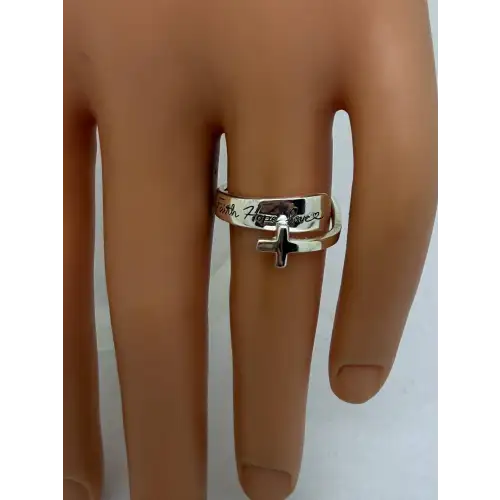 Sig. LA .925 S.S. CROSSOVER CROSS FAITH HOPE LOVE ring size 6.5 (2)