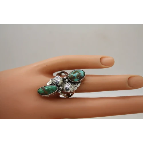Sig. LL .925 S.S. TURQUOISE LEAF DESIGN FULL FINGER ring size 8.5