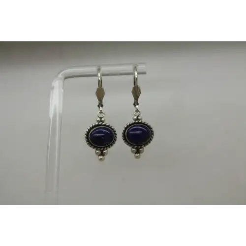Siged Q.T. .925 S.S. LAPIS LAZULI PETIT POINT DANGLE earrings