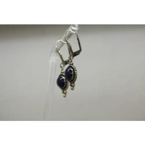 Siged Q.T. .925 S.S. LAPIS LAZULI PETIT POINT DANGLE earrings