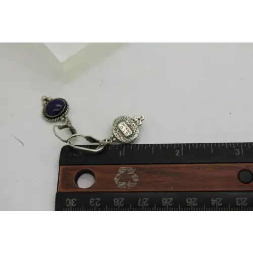 Siged Q.T. .925 S.S. LAPIS LAZULI PETIT POINT DANGLE earrings