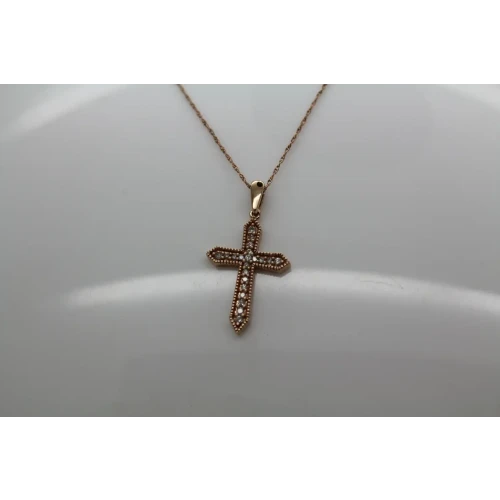 Signed 10k R.G. DIAMOND FANCY CROSS pendant necklace 18